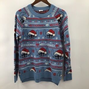 Disney Men’s Blue Crewneck Sweater with Festive Stitch Design